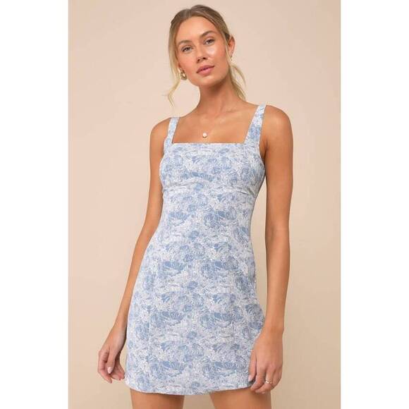 Lulus Dresses & Skirts - NWT Lulus Exuberant Chicness Blue Floral Sleeveless Mini Dress - Size M